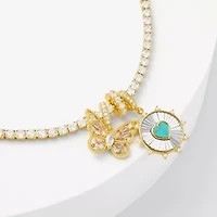 Sparkle Allure Womens Multi Color Cubic Zirconia 14K Gold Over Brass Heart Charm Bracelet