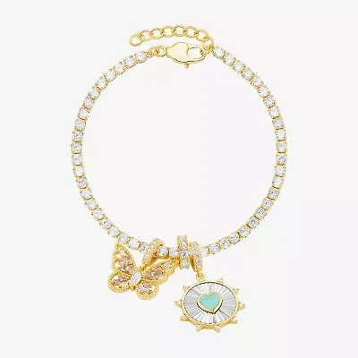 Sparkle Allure Womens Multi Color Cubic Zirconia 14K Gold Over Brass Heart Charm Bracelet