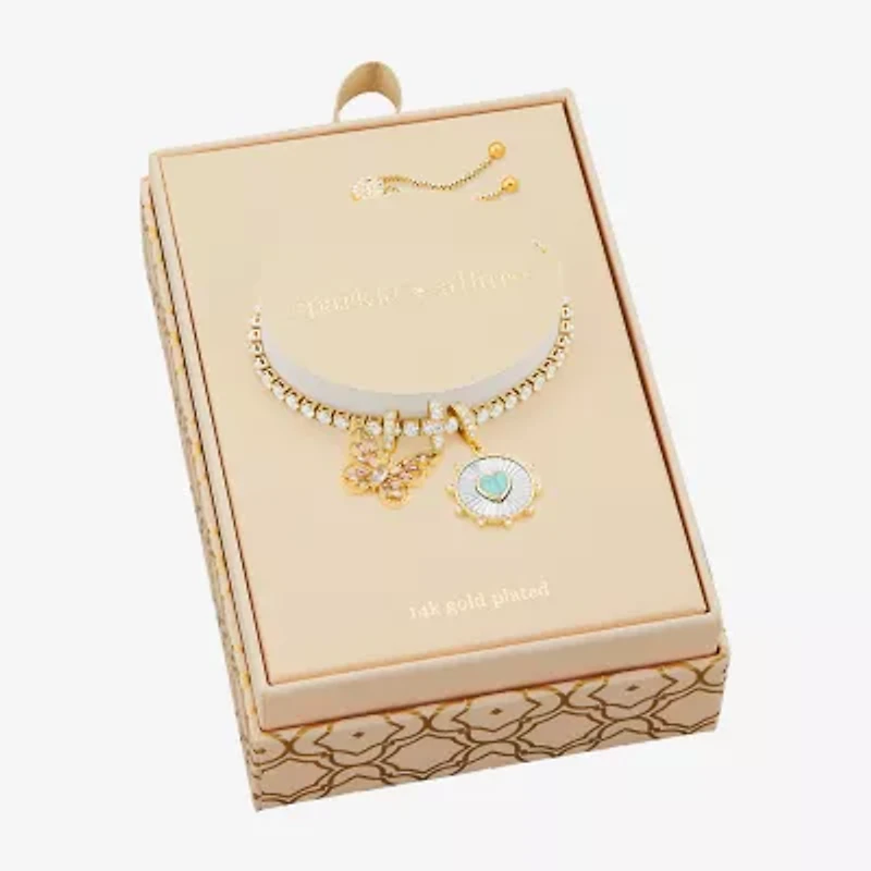 Sparkle Allure Womens Multi Color Cubic Zirconia 14K Gold Over Brass Heart Charm Bracelet