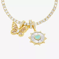Sparkle Allure Womens Multi Color Cubic Zirconia 14K Gold Over Brass Heart Charm Bracelet
