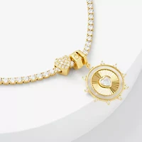Sparkle Allure Womens White Cubic Zirconia 14K Gold Over Brass Heart Charm Bracelet