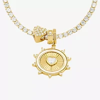 Sparkle Allure Womens White Cubic Zirconia 14K Gold Over Brass Heart Charm Bracelet