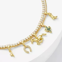 Sparkle Allure Womens Multi Color Cubic Zirconia 14K Gold Over Brass Charm Bracelet