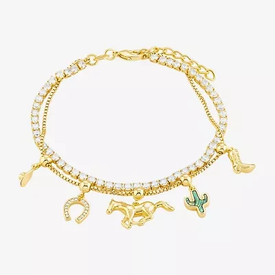 Sparkle Allure Womens Multi Color Cubic Zirconia 14K Gold Over Brass Charm Bracelet