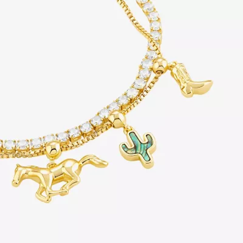 Sparkle Allure Womens Multi Color Cubic Zirconia 14K Gold Over Brass Charm Bracelet