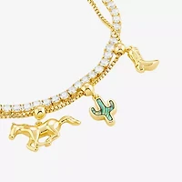 Sparkle Allure Womens Multi Color Cubic Zirconia 14K Gold Over Brass Charm Bracelet
