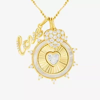 Sparkle Allure Womens White Cubic Zirconia 14K Gold Over Brass Heart 18 Inch Pendant Necklace