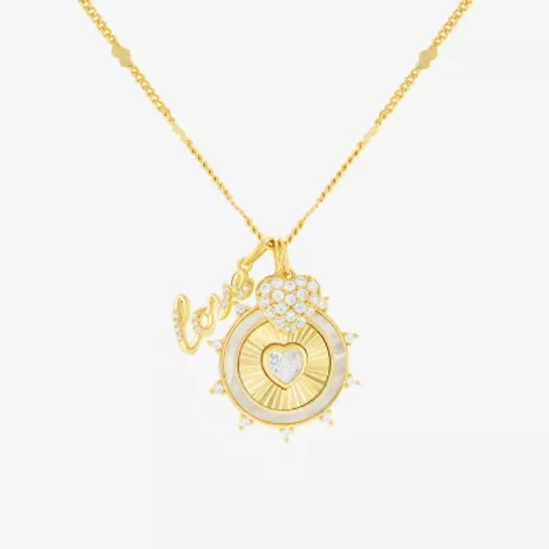 Sparkle Allure Womens White Cubic Zirconia 14K Gold Over Brass Heart 18 Inch Pendant Necklace