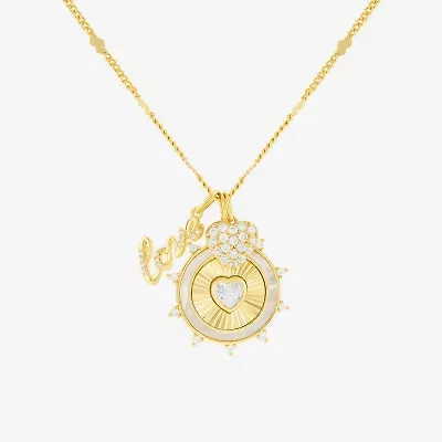 Sparkle Allure Womens White Cubic Zirconia 14K Gold Over Brass Heart 18 Inch Pendant Necklace