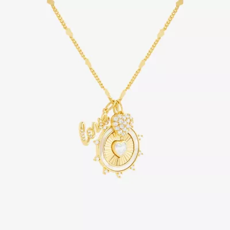 Sparkle Allure Womens White Cubic Zirconia 14K Gold Over Brass Heart 18 Inch Pendant Necklace