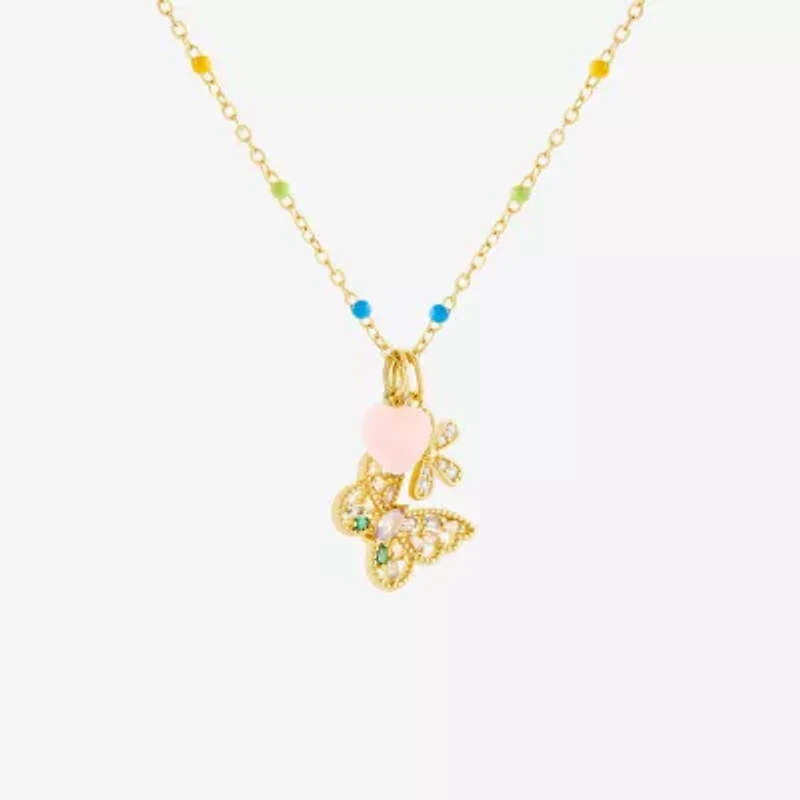 Sparkle Allure Womens Multi Color Cubic Zirconia 14K Gold Over Brass Butterfly 18 Inch Pendant Necklace