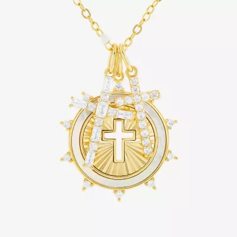 Sparkle Allure Womens White Cubic Zirconia 14K Gold Over Brass Cross 18 Inch Pendant Necklace