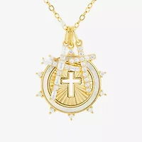 Sparkle Allure Womens White Cubic Zirconia 14K Gold Over Brass Cross 18 Inch Pendant Necklace