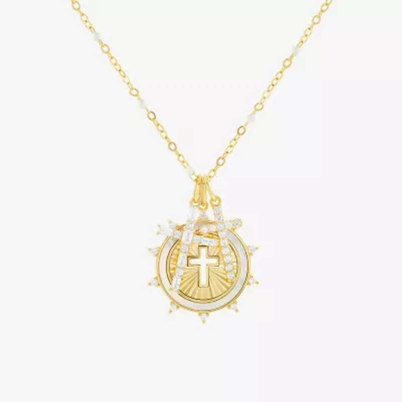 Sparkle Allure Womens White Cubic Zirconia 14K Gold Over Brass Cross 18 Inch Pendant Necklace