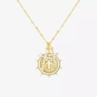 Sparkle Allure Womens White Cubic Zirconia 14K Gold Over Brass Cross 18 Inch Pendant Necklace