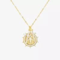 Sparkle Allure Womens White Cubic Zirconia 14K Gold Over Brass Cross 18 Inch Pendant Necklace