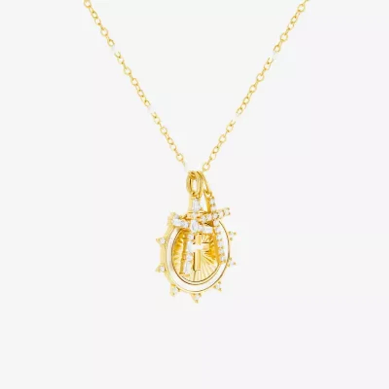 Sparkle Allure Womens White Cubic Zirconia 14K Gold Over Brass Cross 18 Inch Pendant Necklace