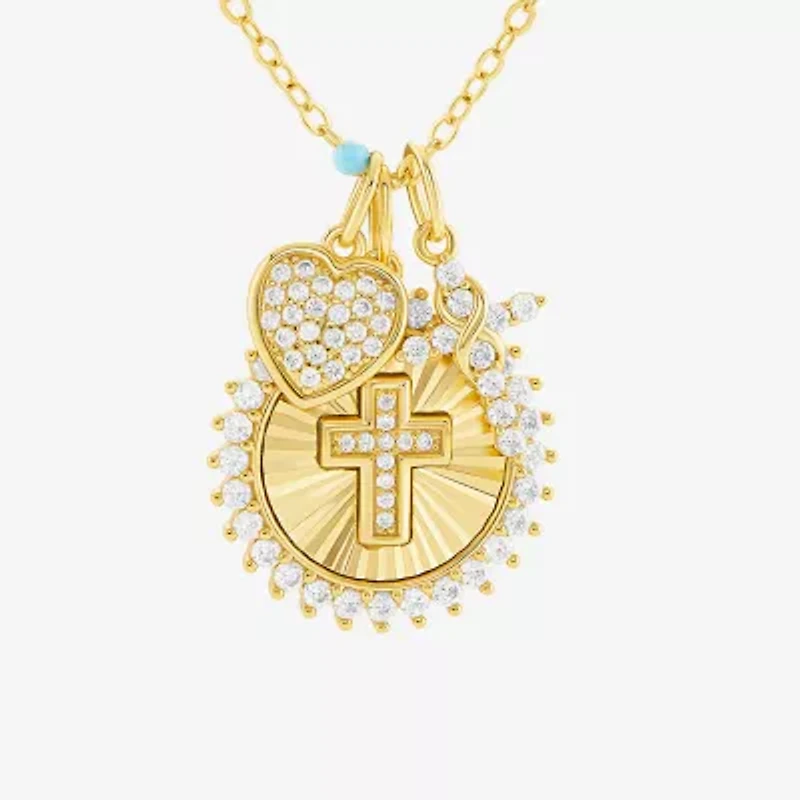 Sparkle Allure Womens White Cubic Zirconia 14K Gold Over Brass Cross 18 Inch Pendant Necklace