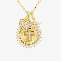 Sparkle Allure Womens White Cubic Zirconia 14K Gold Over Brass Cross 18 Inch Pendant Necklace