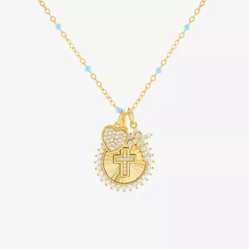 Sparkle Allure Womens White Cubic Zirconia 14K Gold Over Brass Cross 18 Inch Pendant Necklace