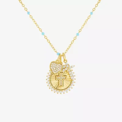 Sparkle Allure Womens White Cubic Zirconia 14K Gold Over Brass Cross 18 Inch Pendant Necklace
