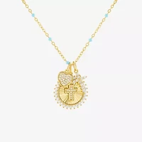 Sparkle Allure Womens White Cubic Zirconia 14K Gold Over Brass Cross 18 Inch Pendant Necklace