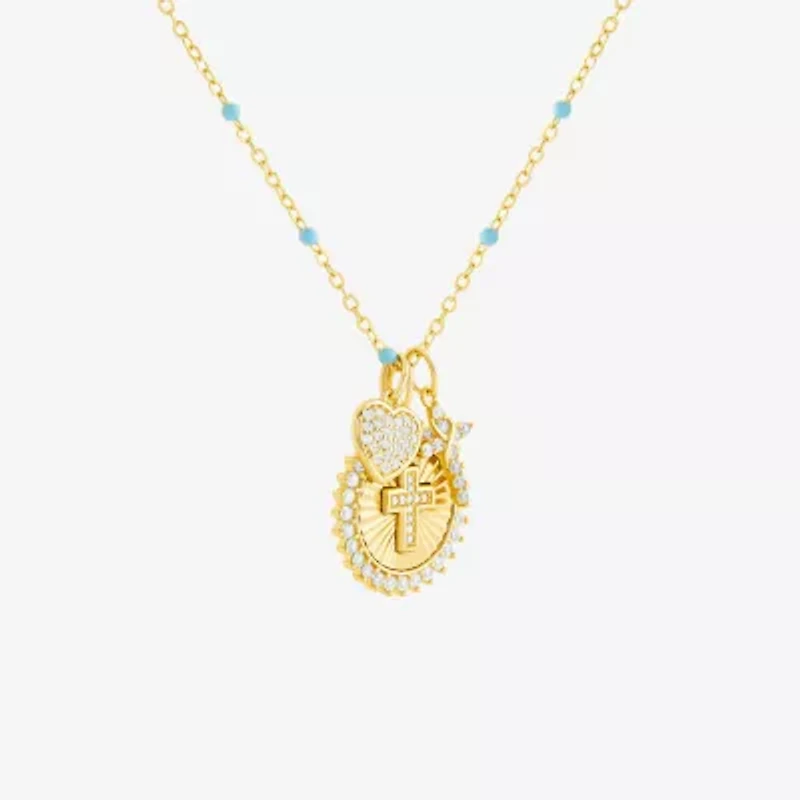 Sparkle Allure Womens White Cubic Zirconia 14K Gold Over Brass Cross 18 Inch Pendant Necklace