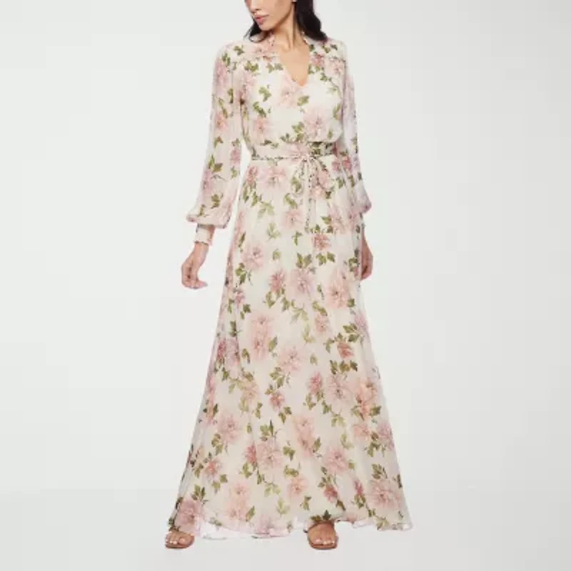 Premier Amour Womens Long Sleeve Floral Maxi Dress