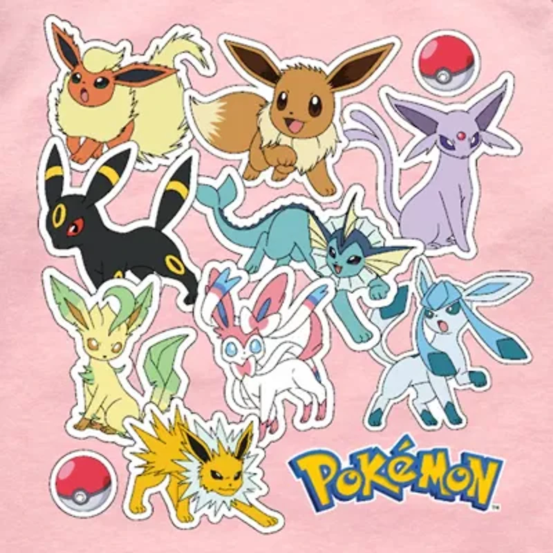 Little & Big Kid Girls Crew Neck 3/4 Sleeve Regular Fit Pokeman Graphic T-Shirt