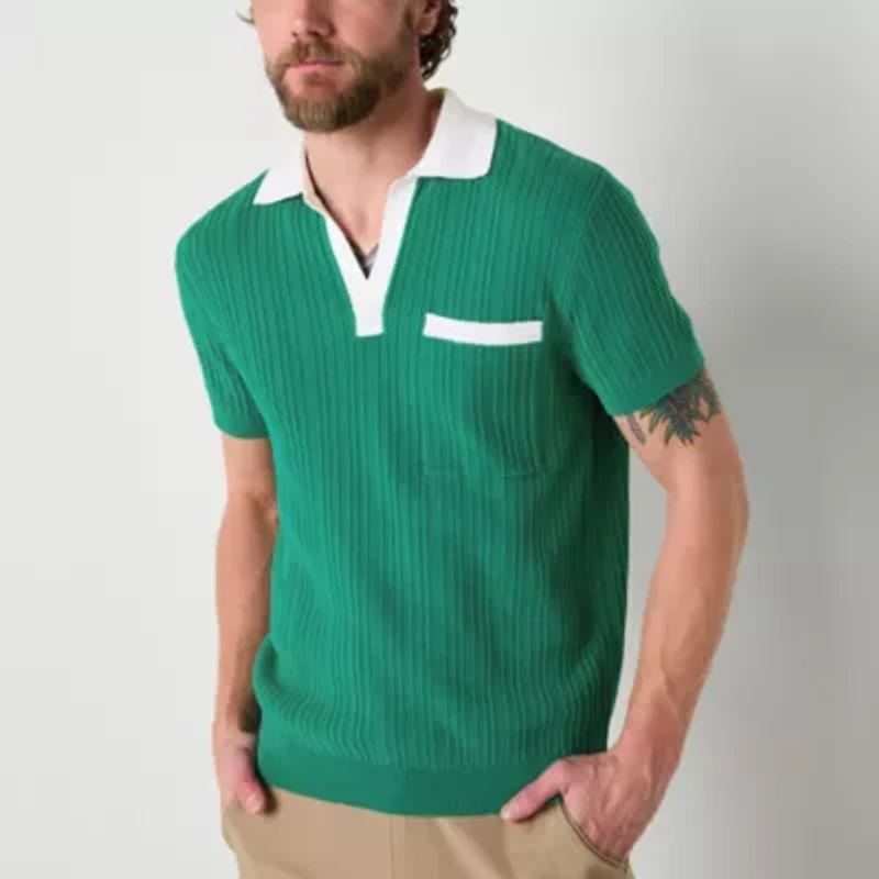 Xersion Lightweight Johnny Collar Sweater Mens Regular Fit Short Sleeve Polo Shirt