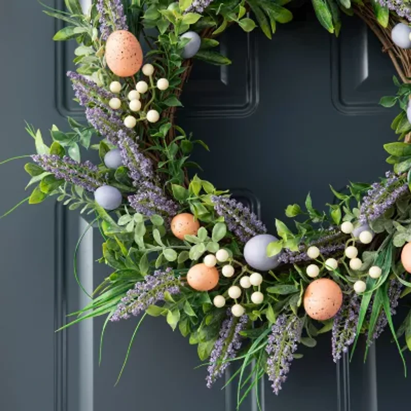Glitzhome 22in Eggs And Lavender Easter Tabletop Decor