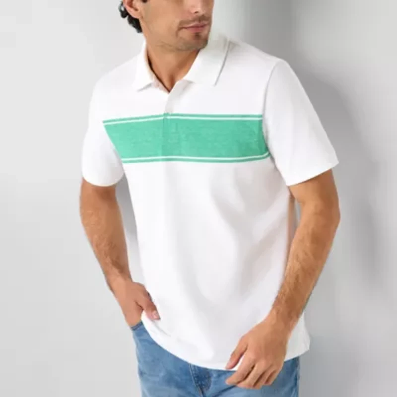 St. John's Bay Essential Striped Oxford Mens Classic Fit Short Sleeve Polo Shirt