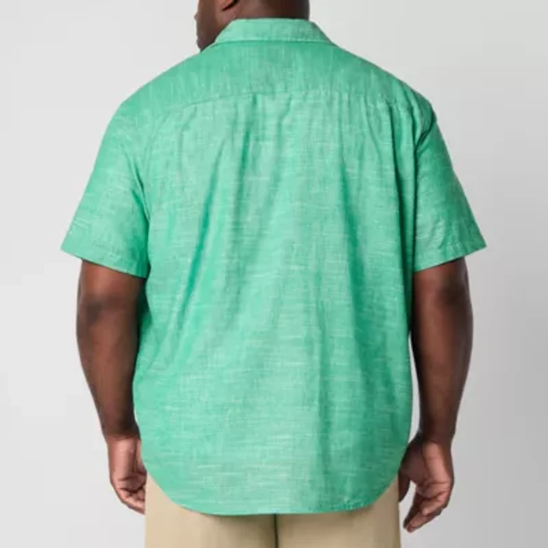 St. John's Bay Linen Blend Mens Short Sleeve Classic Fit Big and Tall Button-Down Shirt