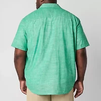 St. John's Bay Linen Blend Mens Short Sleeve Classic Fit Big and Tall Button-Down Shirt