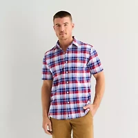 U.S. Polo Assn. Plaid Mens Short Sleeve Classic Fit Embroidered Button-Down Shirt