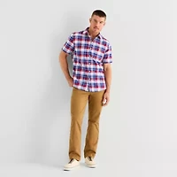 U.S. Polo Assn. Plaid Mens Short Sleeve Classic Fit Embroidered Button-Down Shirt