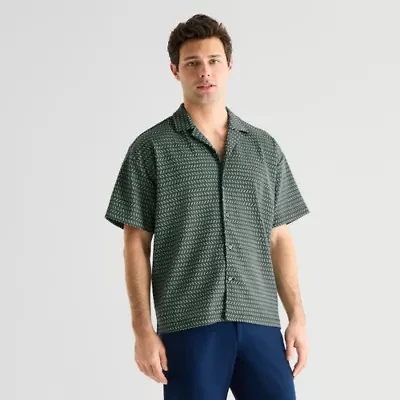 J. Ferrar Geo Mens Short Sleeve Regular Fit Button-Down Shirt