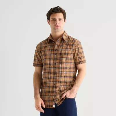 mutual weave Mens Short Sleeve Regular Fit Button-Down Shirt