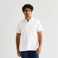Stafford Linen Blend Mens Short Sleeve Regular Fit Button-Down Shirt