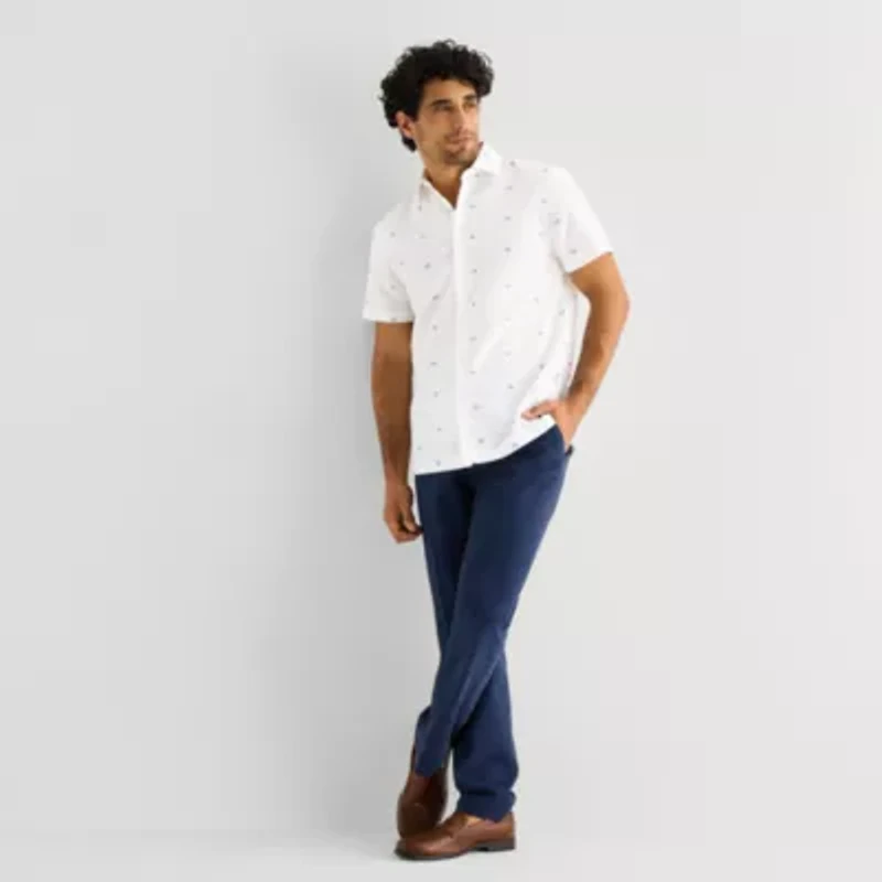 Stafford Linen Blend Mens Short Sleeve Regular Fit Button-Down Shirt