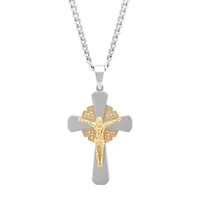 1/10 CT. T.W. White Diamond Stainless Steel Crucfix Pendant Necklace