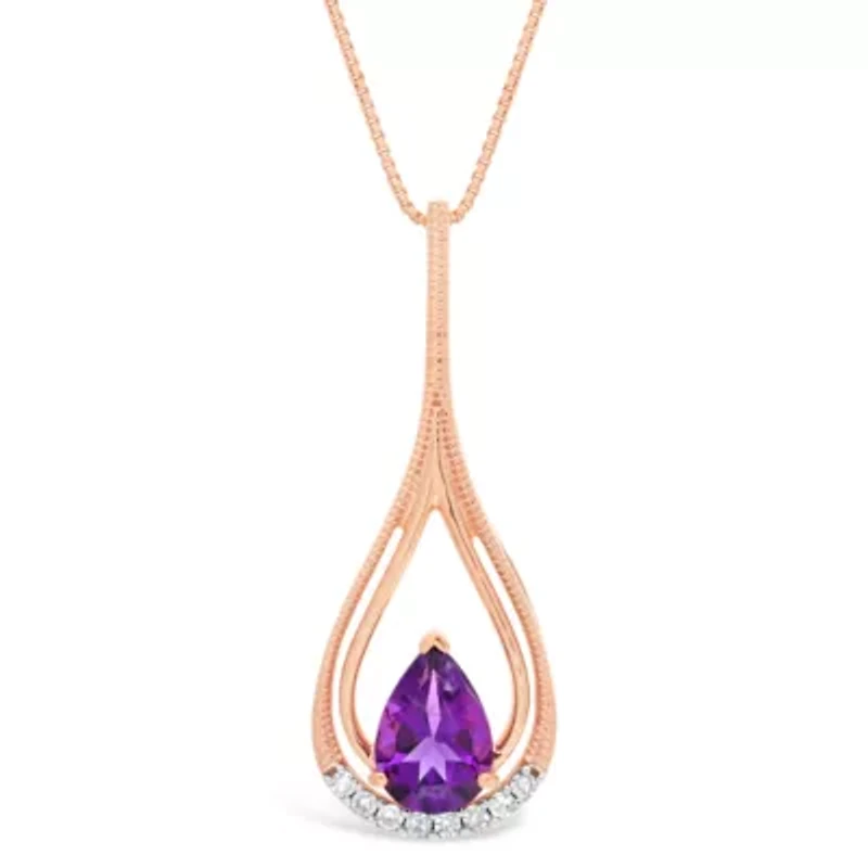 Womens Diamond Accent Genuine Purple Amethyst 10K Rose Gold 18 Inch Pendant Necklace