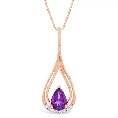 Womens Diamond Accent Genuine Purple Amethyst 10K Rose Gold 18 Inch Pendant Necklace