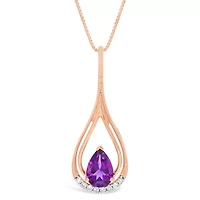 Womens Diamond Accent Genuine Purple Amethyst 10K Rose Gold 18 Inch Pendant Necklace