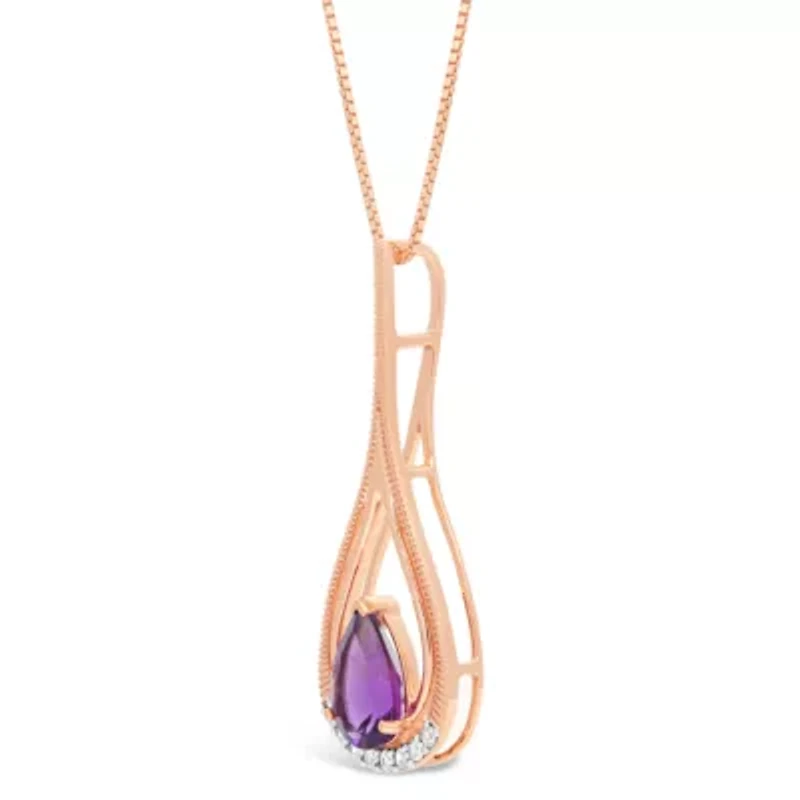 Womens Diamond Accent Genuine Purple Amethyst 10K Rose Gold 18 Inch Pendant Necklace