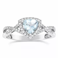 Womens 1/5 CT. Genuine Blue Aquamarine 10K White Gold Halo Crossover Cocktail Ring