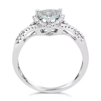 Womens 1/5 CT. Genuine Blue Aquamarine 10K White Gold Halo Crossover Cocktail Ring
