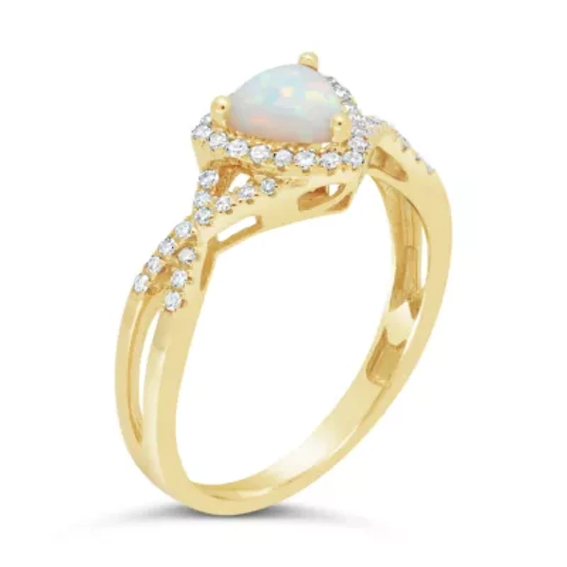 Womens 1/5 CT. Genuine White Opal 10K Gold Cocktail Ring