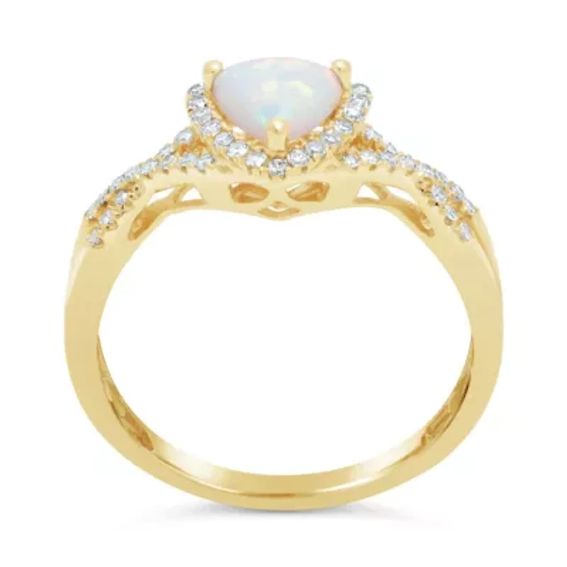 Womens 1/5 CT. Genuine White Opal 10K Gold Cocktail Ring