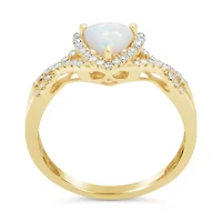 Womens 1/5 CT. Genuine White Opal 10K Gold Cocktail Ring